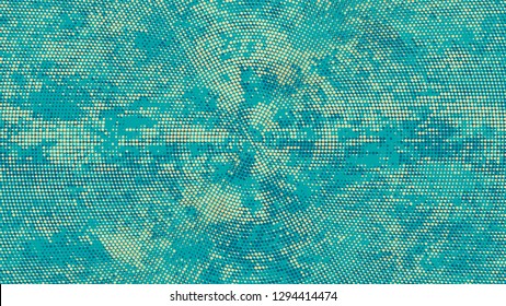 Dots and Spots of Halftone Grunge Background. Rough Grungy Pattern Design. Splatter Style Texture. Turquoise and Beige Monochrome Print Design Background.