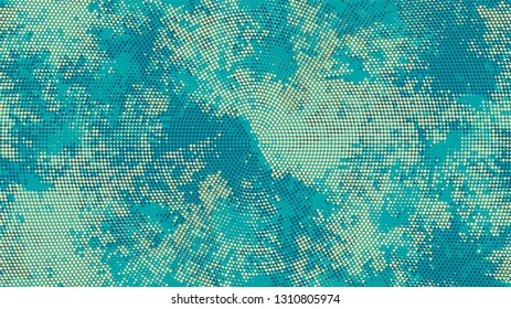 Dots and Spots of Halftone Grunge Background. Vintage Dirty Dotted Pattern. Scatter Style Texture. Turquoise and Beige Broken, Spotted Print Design Background.