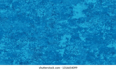 Dots and Spots of Halftone Grunge Background. Cartoon Vintage Pattern. Faded Dyed Style Texture. Blue Monochrome Print Design Background.