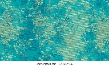 Dots and Spots of Halftone Grunge Background. Cartoon Retro Vector Pattern. Overlay Grainy Style Texture. Turquoise and Beige Noise Fashion Print Design Pattern.