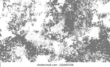Dots and Spots of Halftone Grunge Background. Cartoon Vintage Pattern. Dirty Weathered Style Texture. Black and White Broken, Spotted Print Design Background.