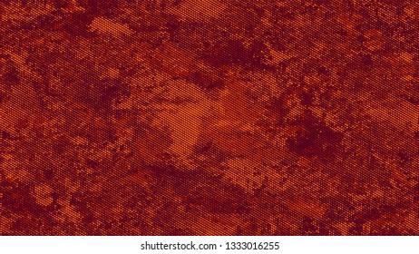 Dots and Spots of Halftone Grunge Background. Rough Grungy Pattern Design. Overlay Grainy Style Texture. Orange and Brown Broken, Spotted Print Design Background.