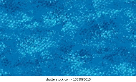 Dots and Spots of Halftone Grunge Background. Vintage Dirty Dotted Pattern. Overlay Grainy Style Texture. Blue Noise Fashion Print Design Pattern.