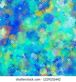 Dots, stripes, blots. Color seamless texture with halftone effect. Abstract vector background for web page, banners backdrop, fabric, home decor, wrapping