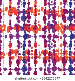 Dots and stripes in purple, orange, red, and blue on a white background. grunge lines ikat pattern, ikat seamless pattern, Vector illustration background for print the paper.
