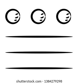 
Dots, stripes, three dots and three stripes are hand-drawn black outlines on a white background. Stock vector illustration. Settings. Icon. Sketch. Symbol.