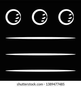 
Dots, stripes, three dots and three stripes are hand-drawn white outlines on a black background. Stock vector illustration. Settings. Icon. Sketch. Symbol.