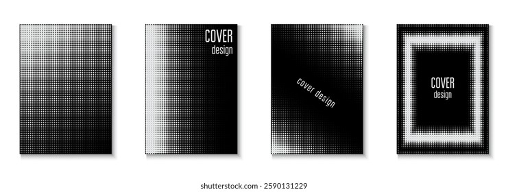 Dots Template Set. Summer Circles With Modern Art. Linear Shapes In Annual Frame. White 1980 Poster. Graphic Cover. Abstract Black And White  Flyer. Black Dots Template