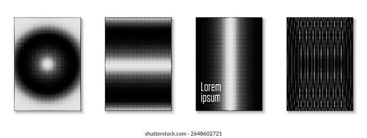 Dots Template Set. Summer Concept With Minimal Art. Flat Invitation With Geometric Frame. White Graphic Pattern. Wave Poster. 1980 White And Black  Flyer. Black Dots Template