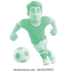 Dots that form A soccer football player is kicking the ball