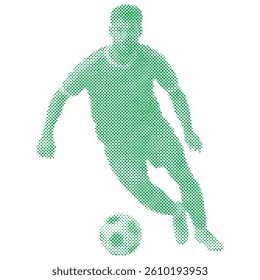 Dots that form A soccer football player is kicking the ball