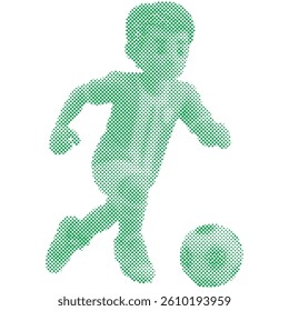 Dots that form A soccer football player is kicking the ball