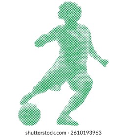 Dots that form A soccer football player is kicking the ball