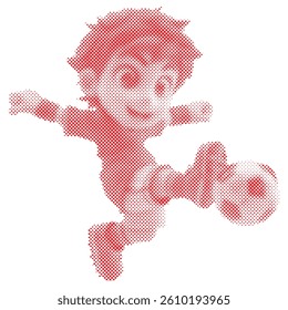 Dots that form A soccer football player is kicking the ball