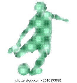 Dots that form A soccer football player is kicking the ball