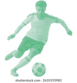 Dots that form A soccer football player is kicking the ball