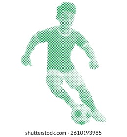 Dots that form A soccer football player is kicking the ball