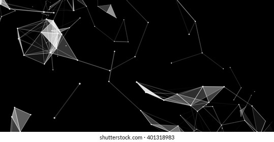 Fondo de puntos y triángulos con partícula, estructura molécula. compuestos genéticos y químicos. vector creativo. El espacio y las constelaciones. Ciencia y concepto de conexión. Red social. banner negro