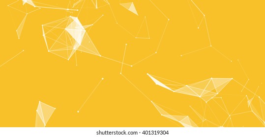 Dots and triangles background with particle, molecule structure. genetic and chemical compounds. creative vector. Space and constellations. Science and connection concept. Social network Yellow banner