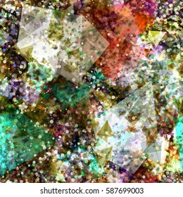 Dots with triangles. Grunge seamless texture