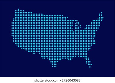 Dots US America Map Vector Illustration Blue Color