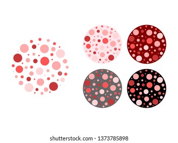 Dots of various sizes, in shades of pink. Dots arranged in a circle. Options - several color versions for the background. Dotted pattern