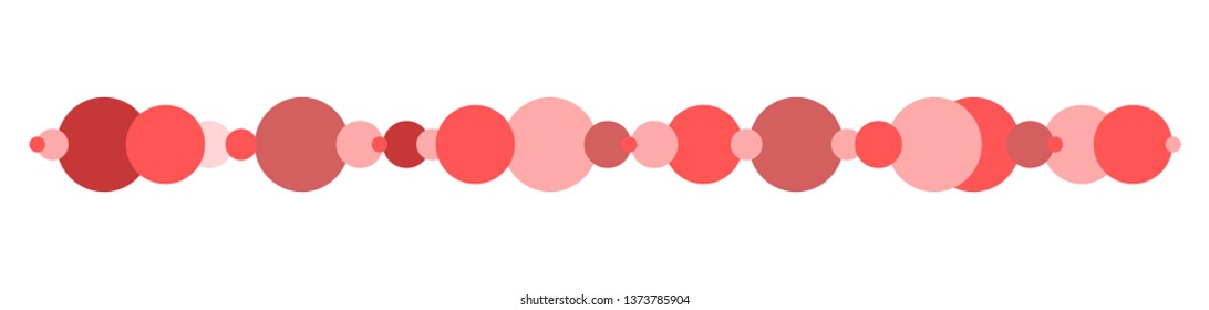 Dots of various sizes, in shades of pink. Dots arranged in one line. Abstract vector design