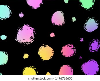 Dots vector. Paint stains on a black chalkboard. Set of elements graffiti style. Holographic paint. Neon marker. Watercolor blob, spray, drop. Pastel chalk. Brushes, borders, elements.