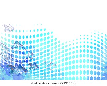 Dots watercolor background with fishes