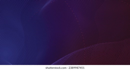 dots wave dynamit Dark abstract background with glowing wave. Shiny moving lines design element. Modern purple blue gradient flowing wave lines. Futuristic technology concept. Vector dots wave 