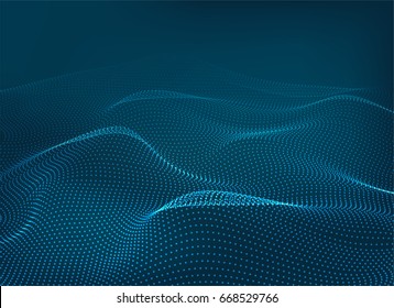 Dots Wave, Technology, Blue Background, Vector Illustration.