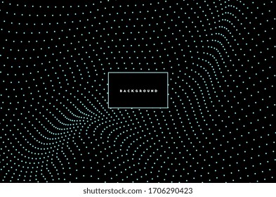 Dots wave. Vector futuristic illustration. Border frame. Technology background. Optical illusion. Fluid, liquid, water, molecule. Black, blue colors. Wallpaper, print, banner, template