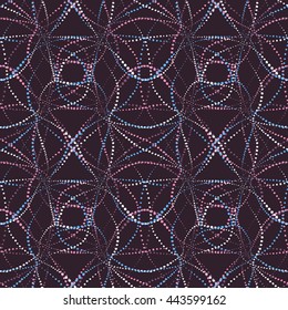 Dots waves patterns. Neuron futuristic texture. Minimalism background. Abstract circles motion. Hand drawn effect illustration.