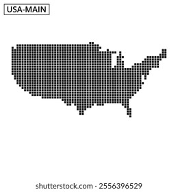 A dot-style illustration outlines the geographical boundaries of the United States, including Alaska and Hawaii.