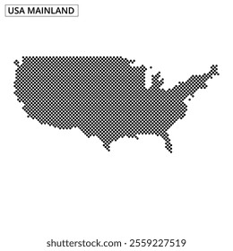 A dot-style illustration outlines the geographical boundaries of the United States, including Alaska and Hawaii.