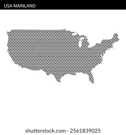 A dot-style illustration outlines the geographical boundaries of the United States, including Alaska and Hawaii.