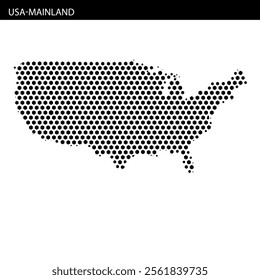 A dot-style illustration outlines the geographical boundaries of the United States, including Alaska and Hawaii.