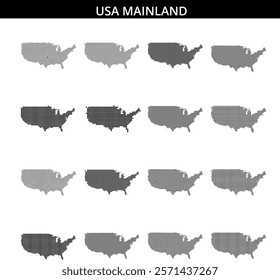 A dot-style illustration outlines the geographical boundaries of the United States, including Alaska and Hawaii.