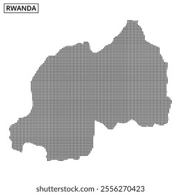 Dot-styled representation of Rwanda showcases its geography, emphasizing landforms and borders for educational purposes.