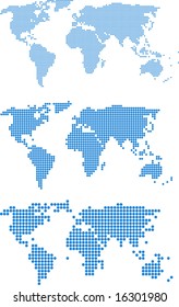 Dotted (3 size) world maps - vector