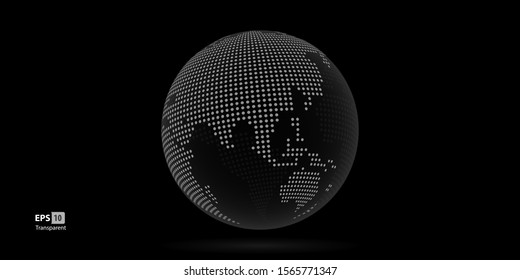 Dotted 3D Vector Globes with World Maps colored. Planet Earth Collection with Continents