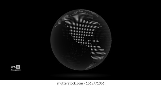 Dotted 3D Vector Globes with World Maps colored. Planet Earth Collection with Continents