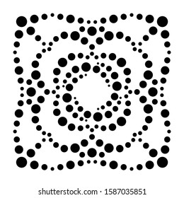 Dotted Abstract Background for laser cutting. Abstract swirl form with dots. Template for cut of dots. Decor rosette of points multiple size. Vector copy.