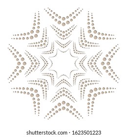 Dotted Abstract Background for laser cutting - beige Circles. Spiral vector Illustration. Abstract swirl form with dots. Template for cut. Beige dots on white. Decor rosette of points multiple size.