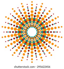 Dotted abstract element. Radial, bursting motif with dots. Editable vector.