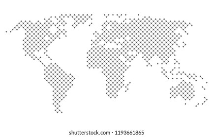 Dotted Abstract World Map Of Dots And Lines