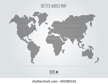 Dotted abstract world map. Vector illustration. Black round dots