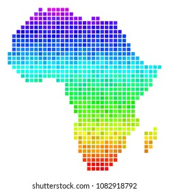 Dotted Africa map. Vector territory scheme drawn with bright spectral color tinges with vertical gradient. Bright vector composition of Africa map done with square particles.
