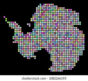 Dotted Antarctica Map. Vector geographic map in different colors on a black background. Vector pattern of Antarctica Map formed of regular dots.