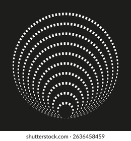 Dotted arc design. Half circle structure. Vector concentric pattern. Black background form.